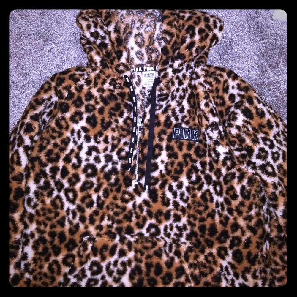 PINK Sherpa Cheetah Print Pullover
